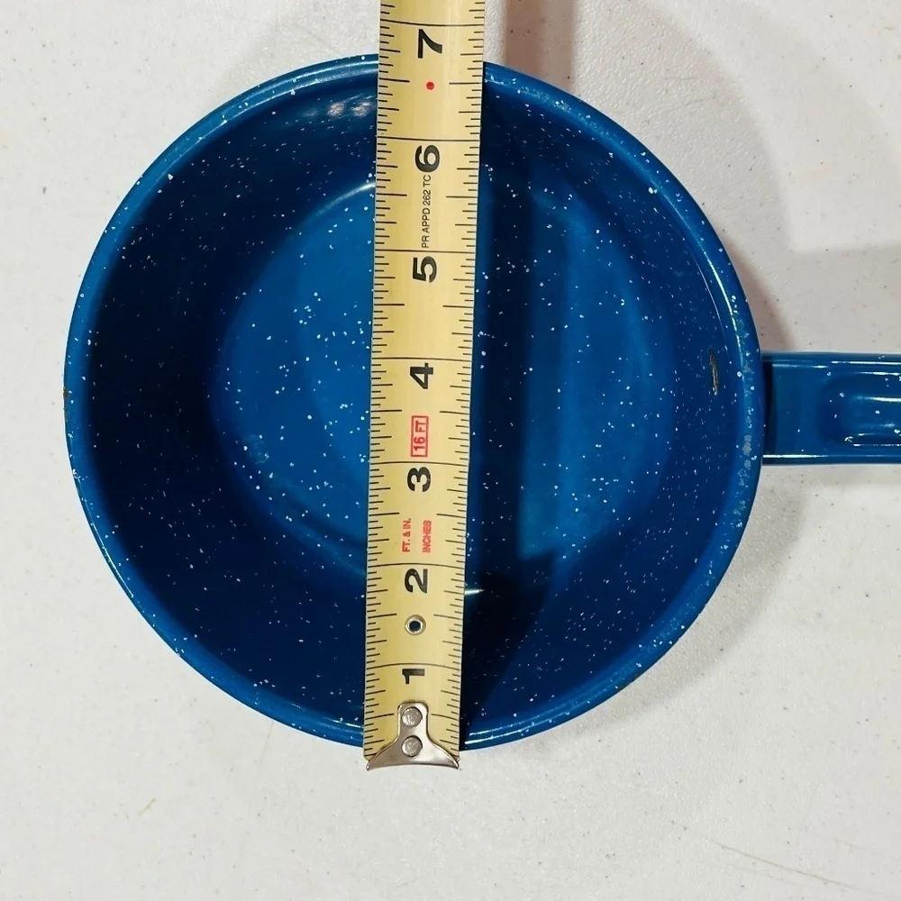 Vintage Enamelware Sauce Pan Blue White Speckle 1 Qt Primitive Camping Farmhouse